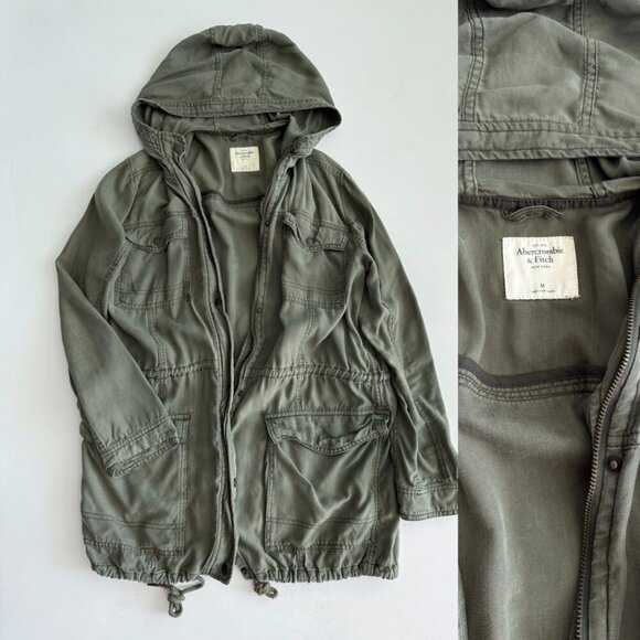 Abercrombie & Fitch Olive Green Military Hooded Utility Jacket Size M - Picture 1 of 8